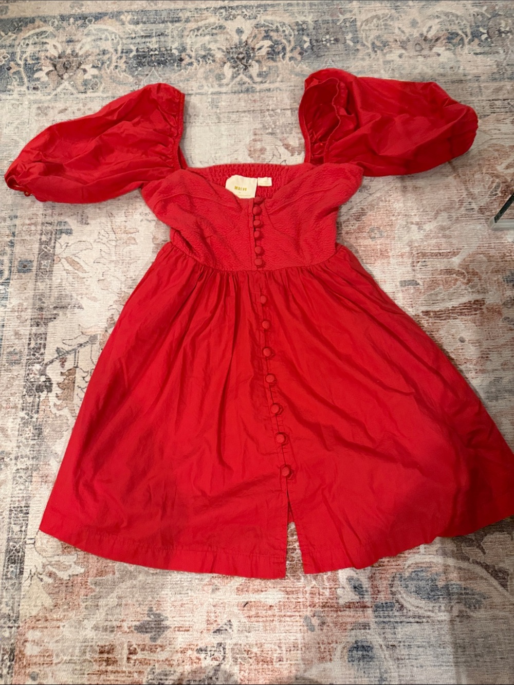 Anthropologie Red Puff-Sleeve Mini Dress